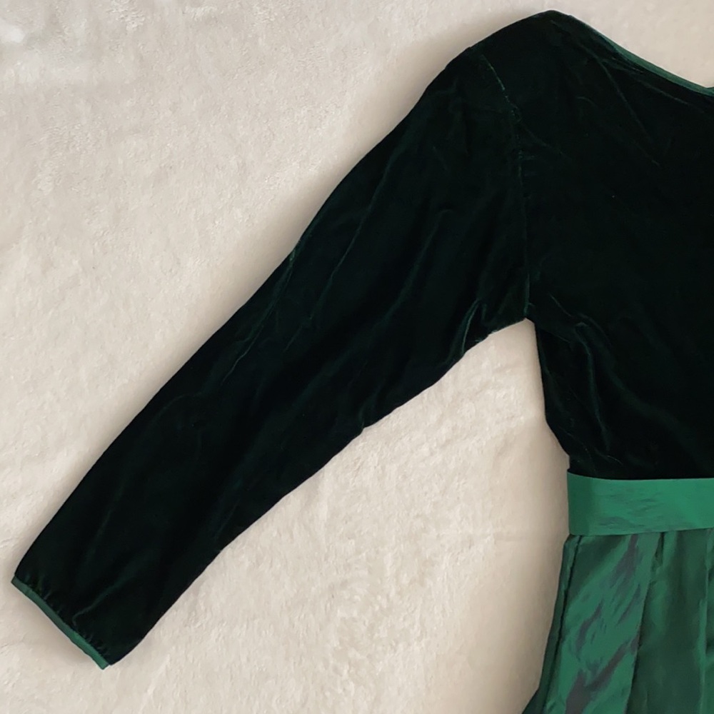 {VTG} Lanz Originals | Velvet Satin Bow Belt Long Sleeve Midi Dress Emerald (8) - Picture 10 of 16